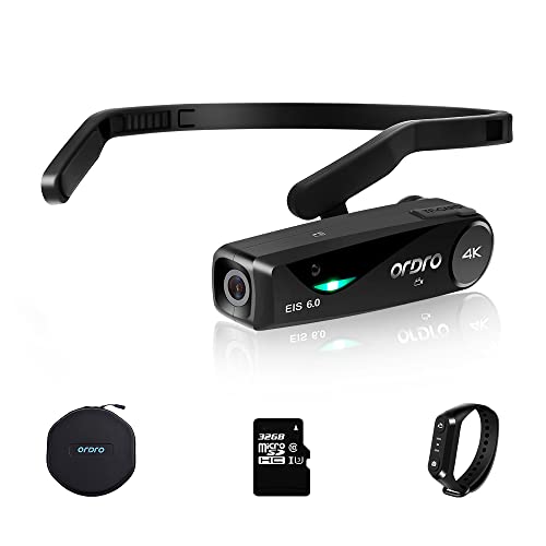 Ordro EP6 Plus 4K ビデオカメラ ウェアラブル式ビデオカメラ FPV設計 Vlog 1080P 60FPS WI-FIアプリ制御，超広角130°，32G Micro SD,W1