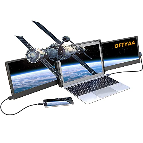 OFIYAA P2 ポータブルモニター ラップトップ スクリーンエクステン ダーデュアル12 ''ディスプレイ1080PFHD IPS USB-A/Type-C/HDMI 4スピ