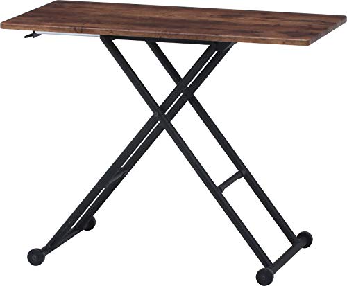不二貿易 昇降式テーブル リビングテーブル 幅90×奥行48×高さ12~70cm ブラウン ガス式 キャスター付き 無段階調整 ナビア 14654