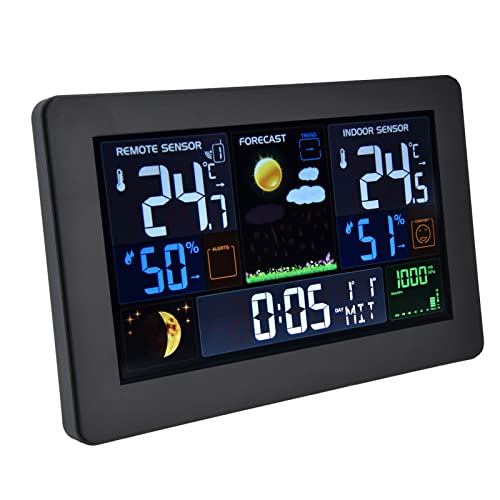 Santing デジタルカラーウェザーステーション、天気予報バックライトディスプレイ温度計時計オフィス用ホーム用マルチデータディスプレイ