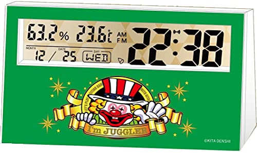 ジャグラー 液晶温湿度計クロック 置き時計 温度計 湿度計 カレンダー アラーム グリーン