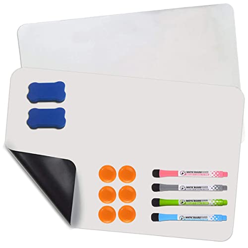Qualsen ホワイトボード A3サイズ（2枚）厚手マグネットシート 磁気ホワイトボード 冷蔵庫用 伝言 メッセージ 覚書 連絡メモとして 高品