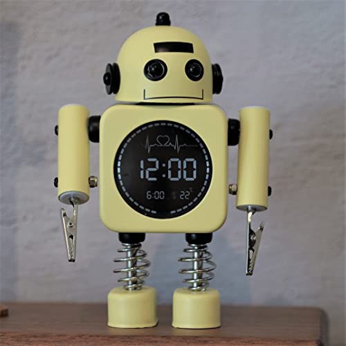 D-MASTERY 子供 目覚まし時計 ロボット 置き時計 おもしろ時計 ユニーク かわいい 静音 寝室 こども プレゼント 温度計付き アラーム卓上