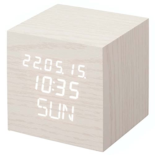 アイリスオーヤマ 目覚まし時計 LED 明るさ調整 温度表示 省電力モード搭載 キューブ デジタル置時計 ICW-02W-W ホワイト