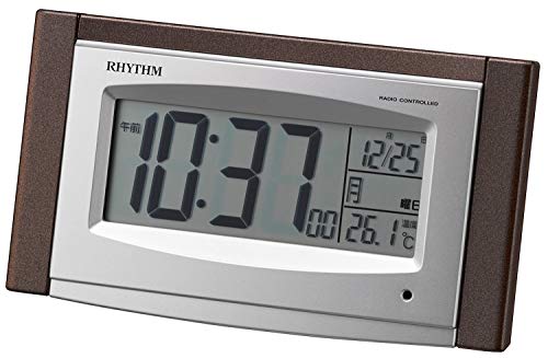 リズム時計工業(Rhythm) 電波時計 目覚まし時計 電子音 アラーム 温度 カレンダー ソーラー補助電源 ライト付き ブラウン 8RZ190SR06 8.1