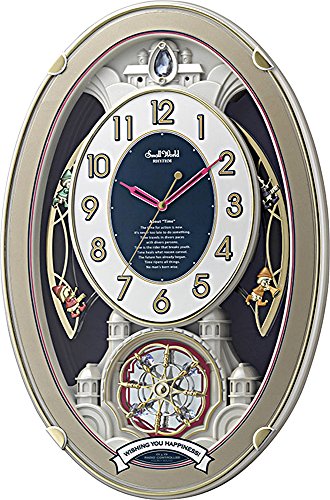 リズム(RHYTHM) 掛け時計 電波時計 アナログ 30曲 メロディ クリスタル 飾り付き 金色 スモールワールドウィッシュ 4MN544RH18