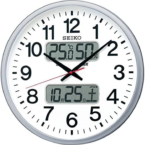セイコークロック 掛け時計 オフィスタイプ 電波 アナログ 大型 カレンダー 温度 湿度 表示 銀色 メタリック KX237S