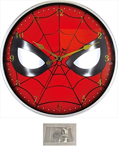 マーベル 掛け時計 インデックス ウォール クロック 壁掛け時計 連続秒針 MARVEL スパイダーマン 当店オリジナルロゴ入り2点セット（時計