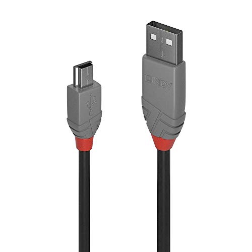 LINDY USB 2.0 TypeA/TypeB Miniケーブル、アントラライン、ブラック、0.2m(型番:36720)