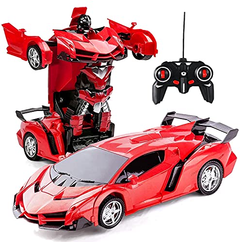 ロボットおもちゃ 変形玩具車 RCカー 2合1 ラジコン 遠隔操作 変形することができる 子供の好きなギフト (赤)