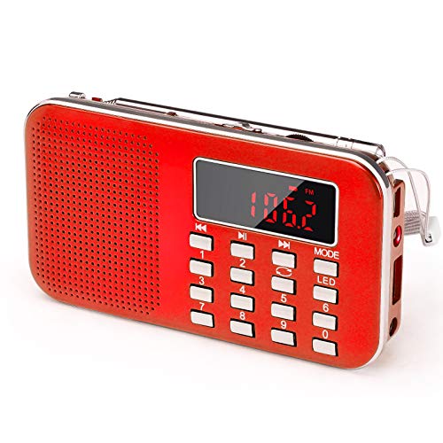 J-908 USB ラジオ 充電式 AM/ワイドFM ポータブル ラジオ 懐中電灯付き 対応 AUX SD MP3 多機能 by Gemean (赤)