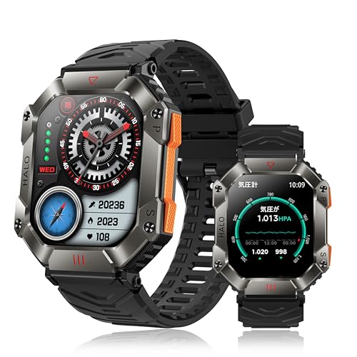 スマートウォッチ 軍用規格 スポーツウォッチ 高度計 コンパス 気圧計付き Smart Watch 2.0インチ 通話 音声アシスタント 100+種類運動モ
