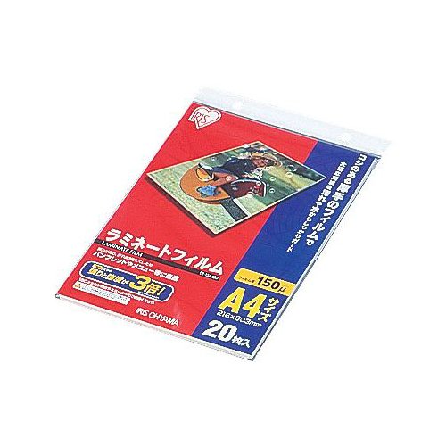 ※他店舗と在庫併用の為、品切れの場合は、ご容赦ください。特徴:仕上がりのコシが強く、折れ曲がりに強い、厚さ150ミクロンのラミネートフィルム20枚入り.名刺サイズからA3サイズまで、9サイズの品揃え.