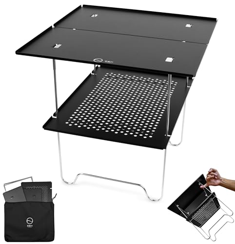 ZEN Camps Air-2 Table アウトドアテーブル ソロキャンプ コンパクト 折り畳み式 アルミニウム 超軽量556ｇ (ブラック（本体）)