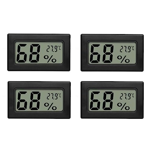 YFFSFDC 4個 LCDデジタル温湿度計温度計 センサー内蔵 室内用 オフィス 家庭 水族館 繁殖地 冷蔵庫 クローゼット用 (ブラック)
