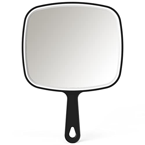 手鏡 大きめ 化粧道具 メイクミラー ハンドヘルド 化粧鏡 プロ用 サロン 理髪店 美容院ミラー 歯科ミラー（ブラック，XL）