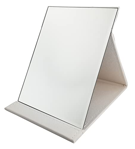 富士スカイ 鏡 卓上 手鏡 折りたたみ カバー材質に自信アリ！ Lサイズ(25.7×18.0cm) ホワイト