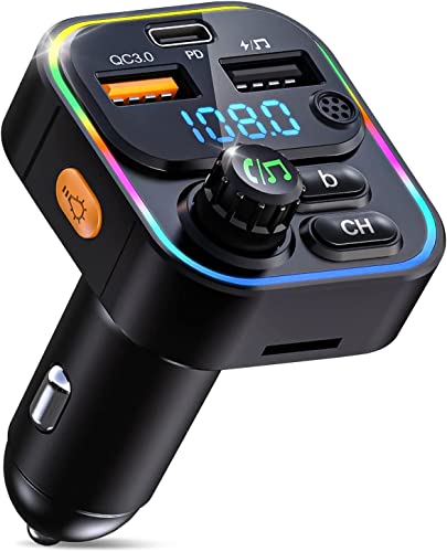 FMトランスミッター Bluetooth5.0 車載充電器 FM transmitter 音楽再生 ーチャージャー ハンズフリー通話 電圧測定 microSDカード USBメ