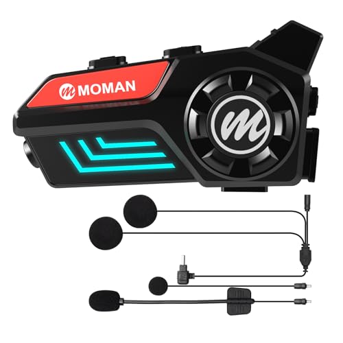 バイク用ヘッドセット, Moman H4S ヘッドセット LEDヘッドライト＆RGBライト 音声アシスタント 32時間連続使用 音楽共有 ワイヤレス5.3 I