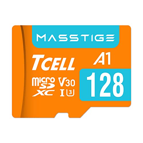TCELL MASSTIGE 128GB microSDXC メモリカード アダプター付き - A1、USH-I U3、V30、4K、マイクロSDカード、読み込み最大100MB/秒、フル