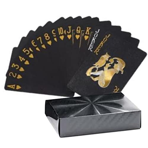 XSAJU トランプ プラスチック カード 折れにくい 防水 カードゲーム マジック 専用箱付き (ブラック×ゴールド)