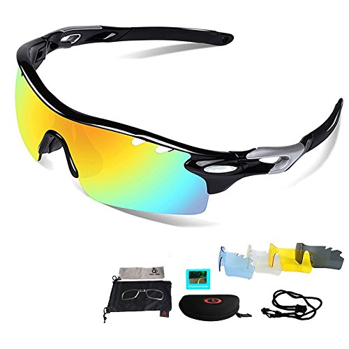 [VILISUN] 偏光スポーツサングラス UV400 軽量 偏光レンズ スポーツグラス 交換レンズ5枚 釣り 自転車 野球 ゴルフ ランニング ドライブ