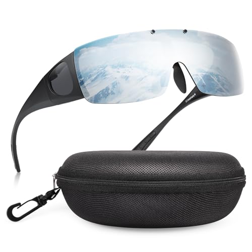 [Br'Guras] オーバーグラス 偏光サングラス メガネをかけたまま対応のサングラス 跳ね上げ式 UV400 紫外線カット サイクリング、釣り、ラ